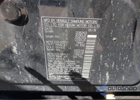 2019 Nissan Rogue Sv from USA, damaged, VIN KNMAT2MT9KP554675